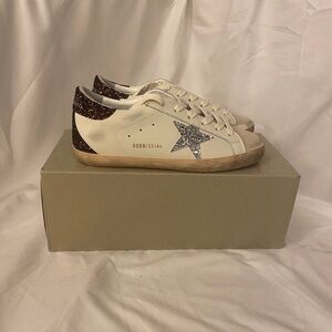 Golden Goose White Sneakers with Silver and Brown Accents